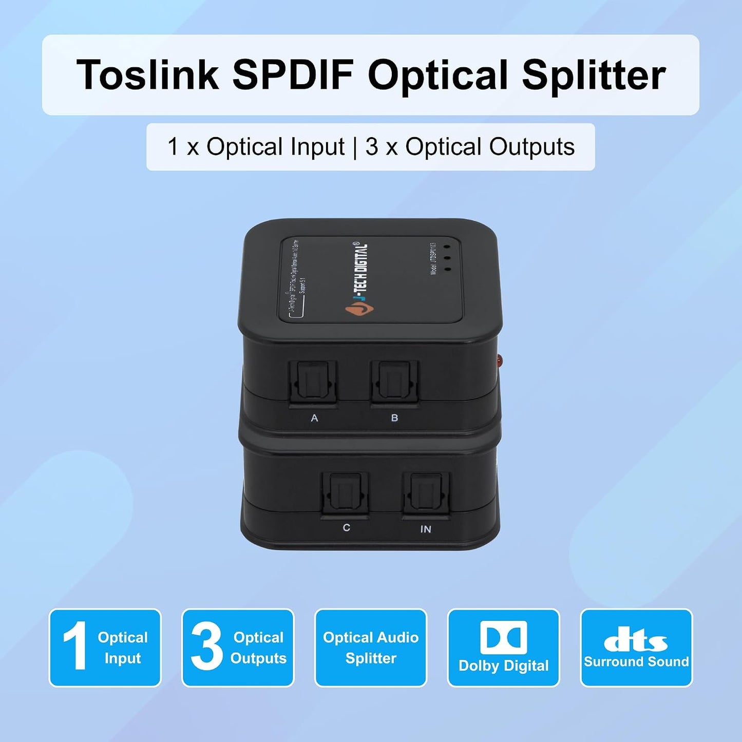 1x3 1 3 5.1 LPCM2.0, [JTD-SP0103] J-Tech Digital Optical Audio Splitter, in Out Toslink SPDIF Digital Audio Splitter