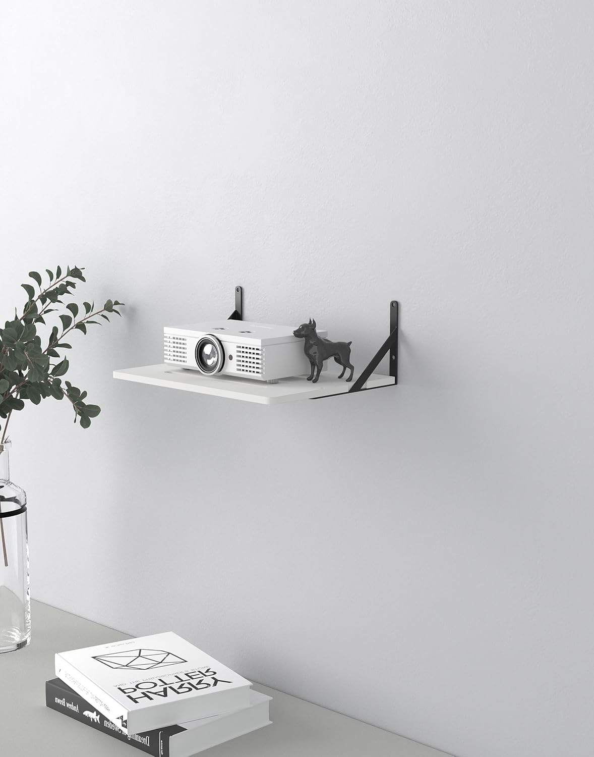AREAJD Black White Small Mini Projector Shelf for Wall, Cable Box / Router Shelf,Floating Projector Mount, Holder Stand