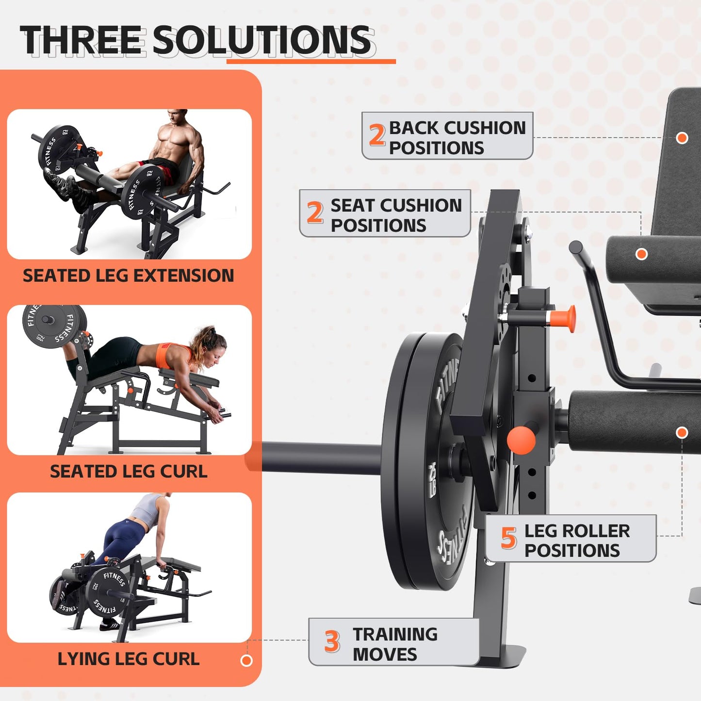 HIKEDIN Leg Press and Curl Machine, Single Leg Extension, Seated Leg Curl, Adjustable Leg Workout Bench, Plate Loaded Home Gym Equipment for Thigh & Hamstring Training, Heavy Duty Steel Frame，Black