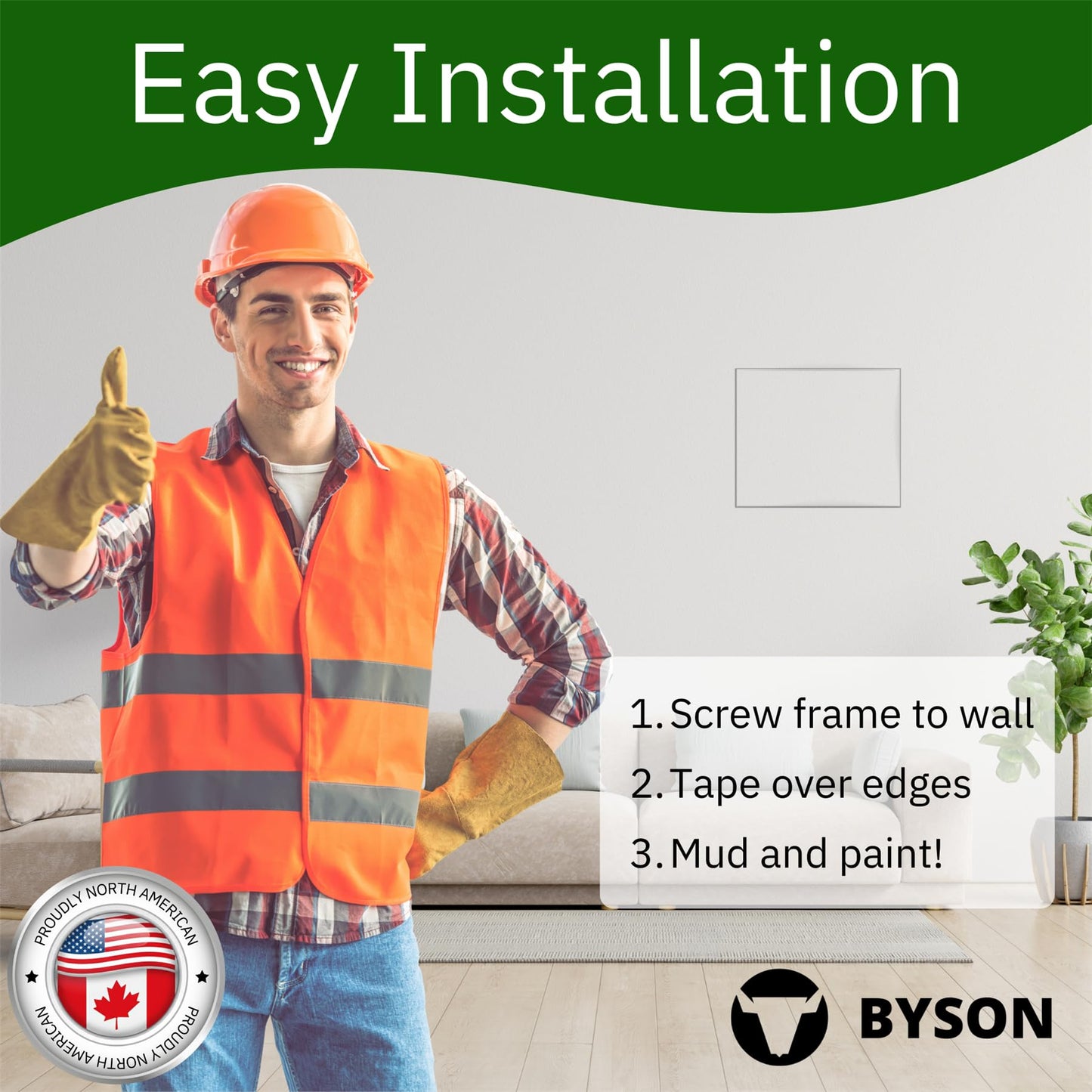 Byson Drywall Access Panel 16x16 Inches – Wall Access Door with Mud-in Flange, Heavy Duty Steel Frame, 5/8” Gypsum Inlay, Hidden Hinged Push Lock