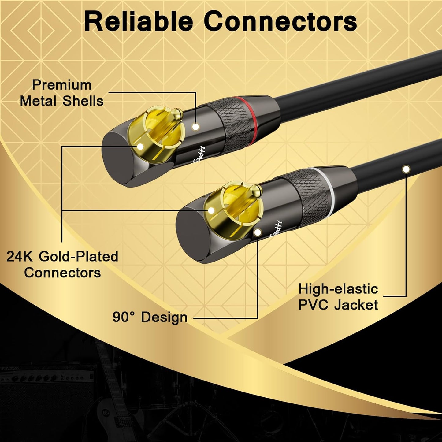 Mygatti 20 90 2RCA 2RCA 2 Right Angle RCA Cable FT, Degree to Stereo Audio Cable, Zinc Alloy Shell, Gold-Plated Plug