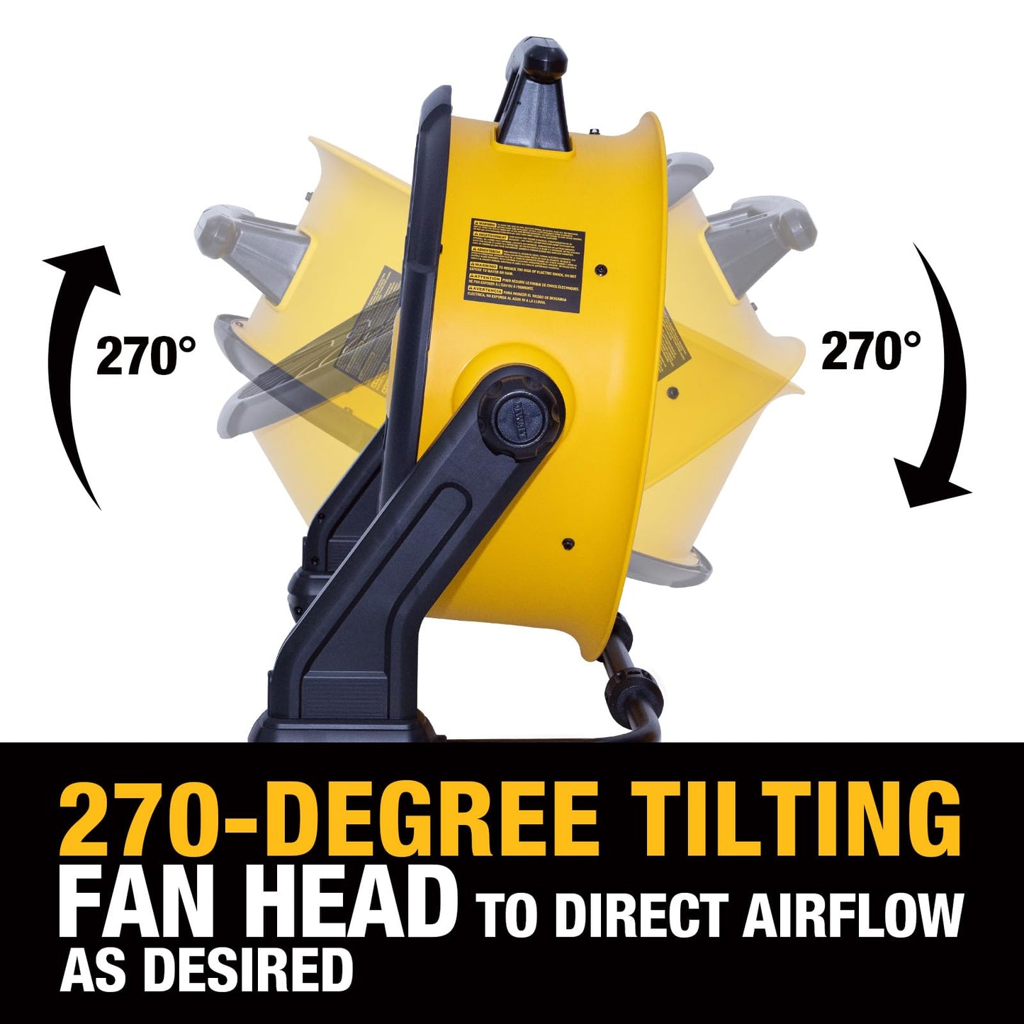 DEWALT Industrial High-Velocity Floor Fan with Battery & Charger, AC/DC Dual Power Supply, 270° Adjustable Tilt Design 3-Speed 4000 CFM 6 ft Cord 18-Inch Barrel Fan, DXF1850A