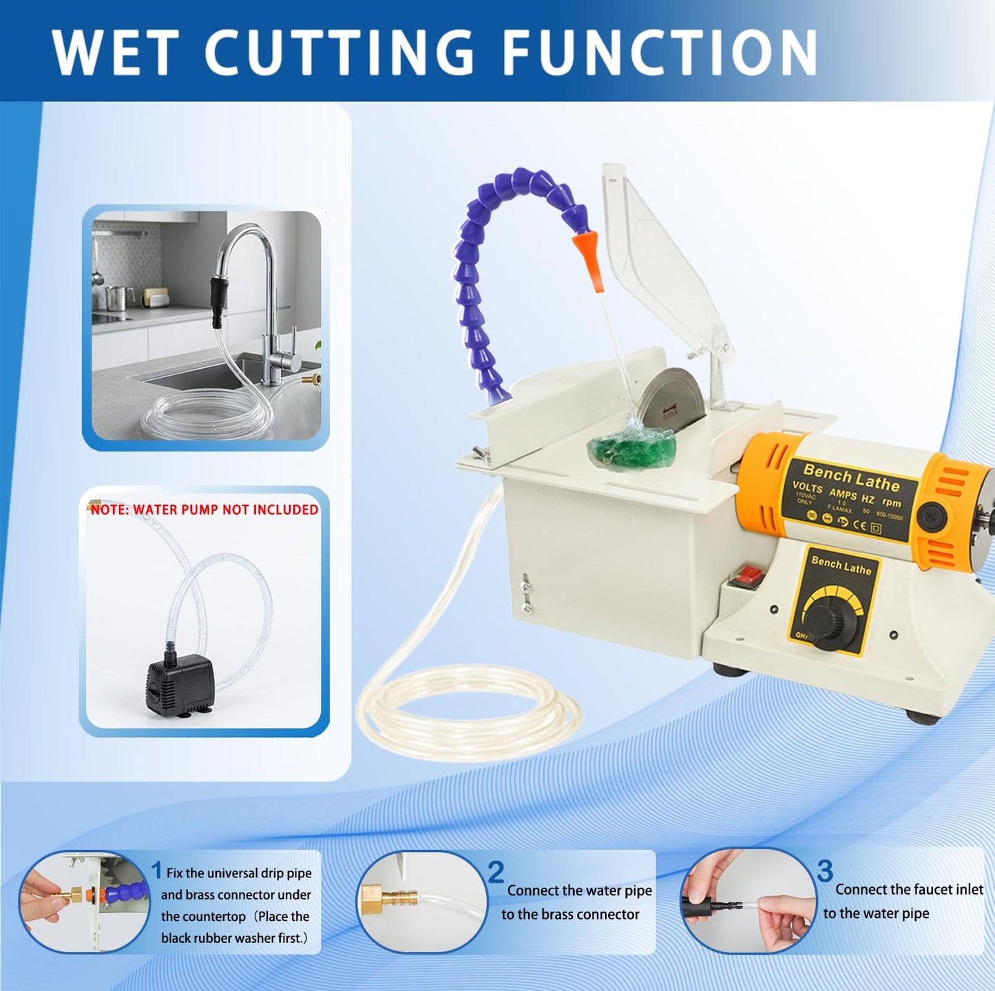 Lapidary Rock Saw for Cutting Rocks with Polishing Kit, Mini Lapidary Equipment for Jewelry Gemstone Polishing, Left-Side Wet Cutting Table, 110V 750W