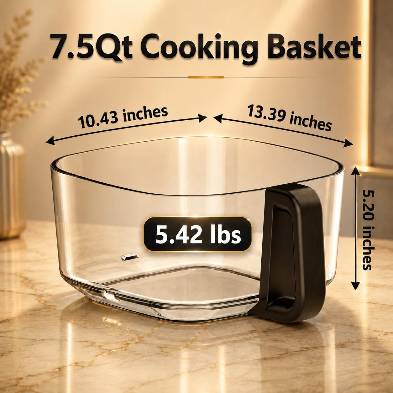 BOSWELL Glass Air Fryer, 7.5QT with Transparent Fry Bowl, Circulating Heating, Temperature Control, Air Fryer Roast, Dishwasher Safe (white)