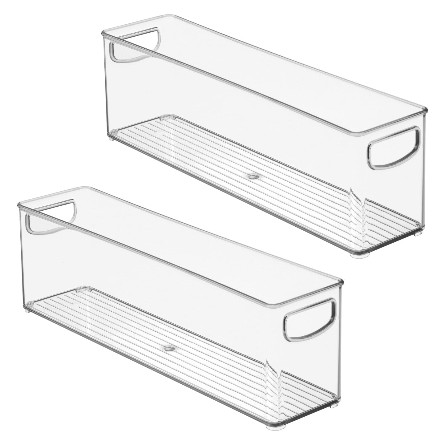 InterDesign iDesign Plastic Stackable Pantry Bin - Storage Bin with Handles for Cabinets or Fridge - Set of 2 - Clear