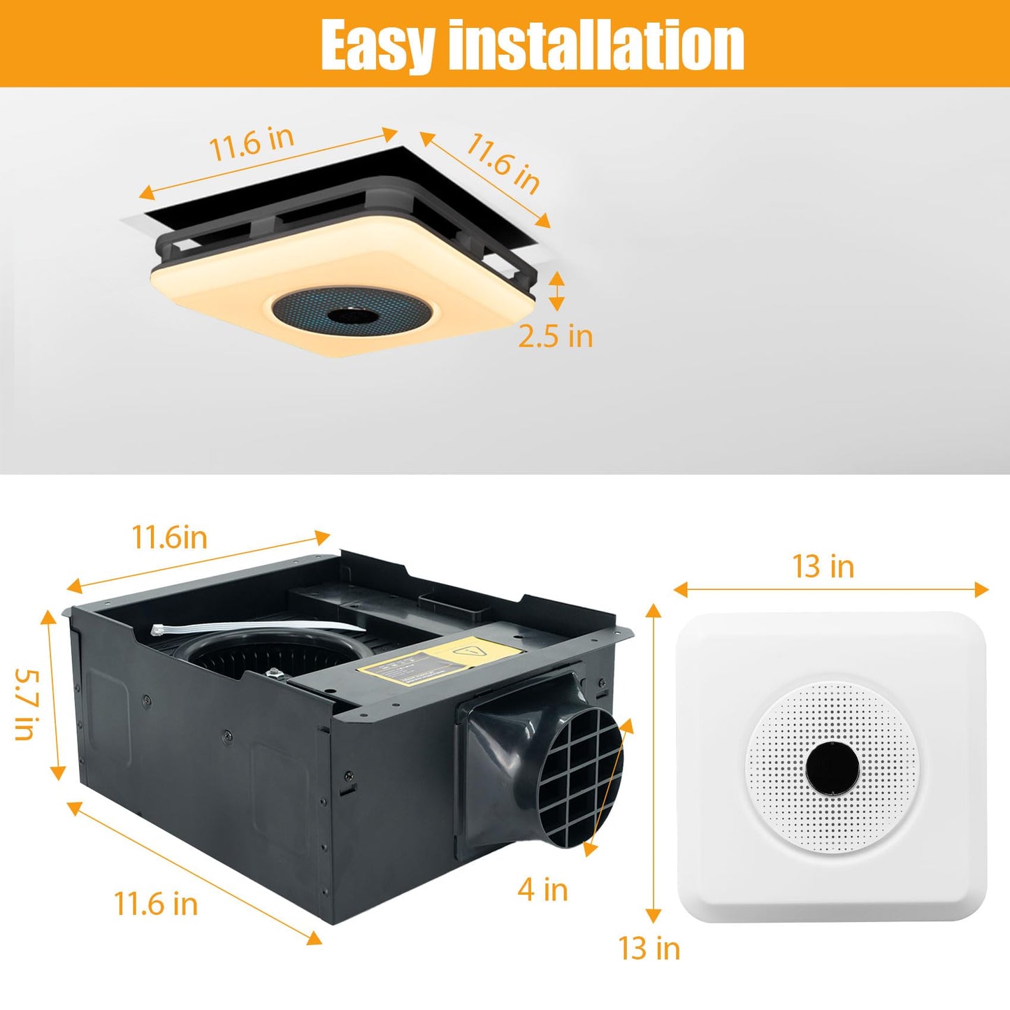 Bathroom Exhaust Fan with Bluetooth Speaker,Bathroom Fan Light,Plug&Play,230 CFM 1.0 Sone,Strong Wind Force&Quiet,Noise-cancelling Bluetooth dual speakers,7color dynamic&3color lighting,3year warranty