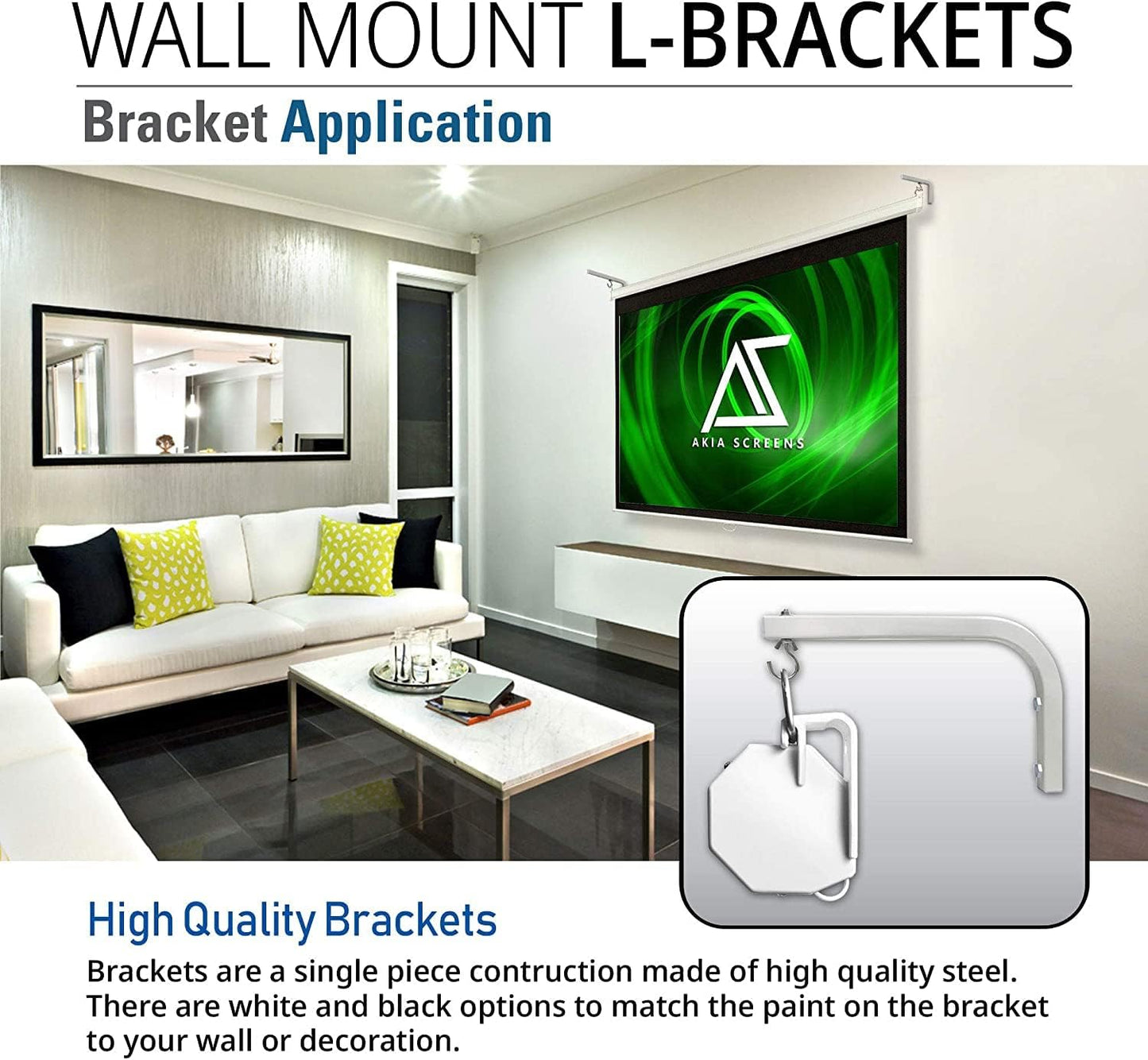 AKIA SCREENS 10 Inch 310 Inch, AK-ZLB10W Universal Projector Screen L-Bracket Wall Mount Kit, Adjustable Extension