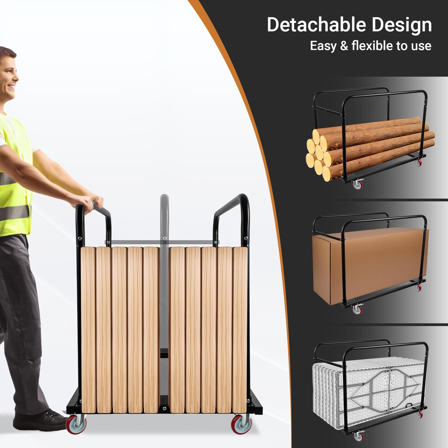 Eastrexon Steel Panel Truck, Drywall Cart w/ 5” PU Swivel Wheels, Heavy-Duty Panel Dolly Cart w/ 1800 LBS Capacity, for Handling Wall Panel/Lumber/Folding Table/Sheetrock， 45.6" L x 29" W x 39" H