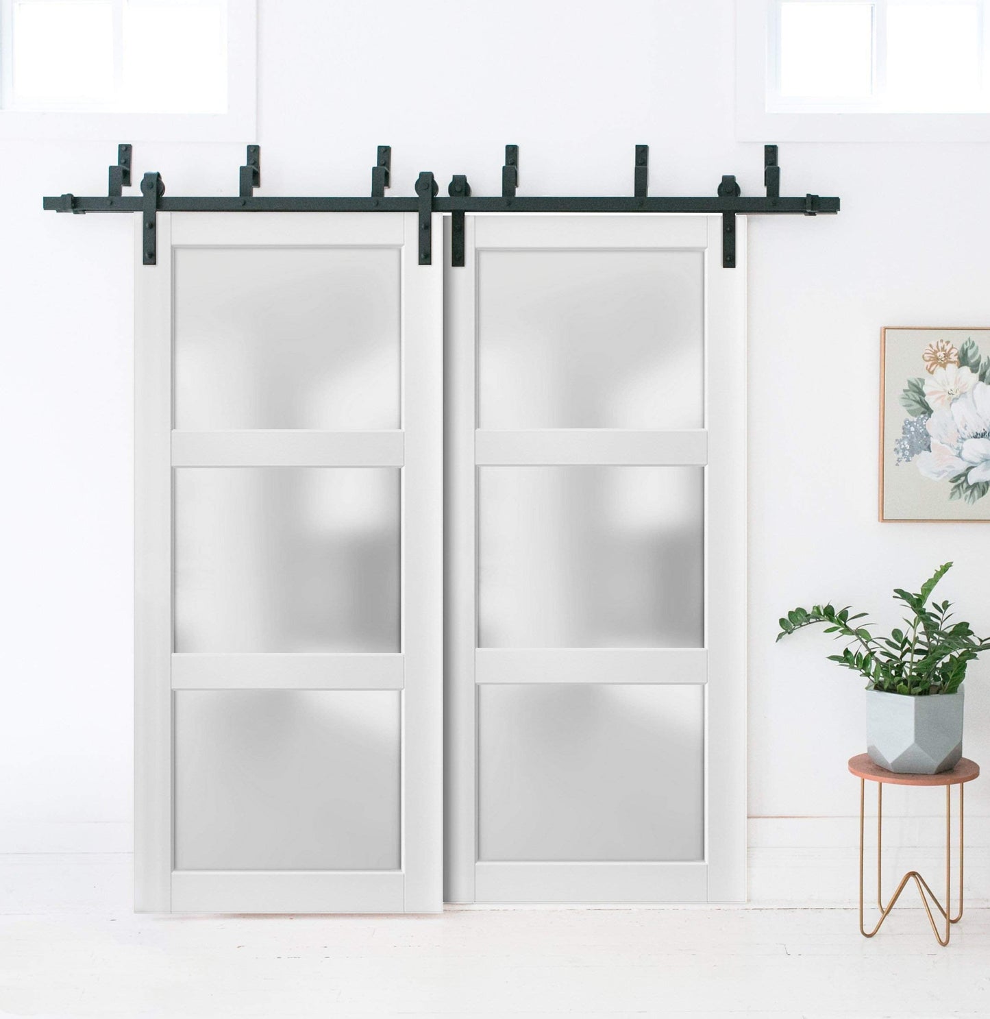 SARTODOORS Lite Slab Barn Door Panel | Lucia 2552 White Silk with Opaque Glass | Sturdy Finished Wooden Modern Doors | Pocket Closet Sliding -18" x 84"-Frosted Glass
