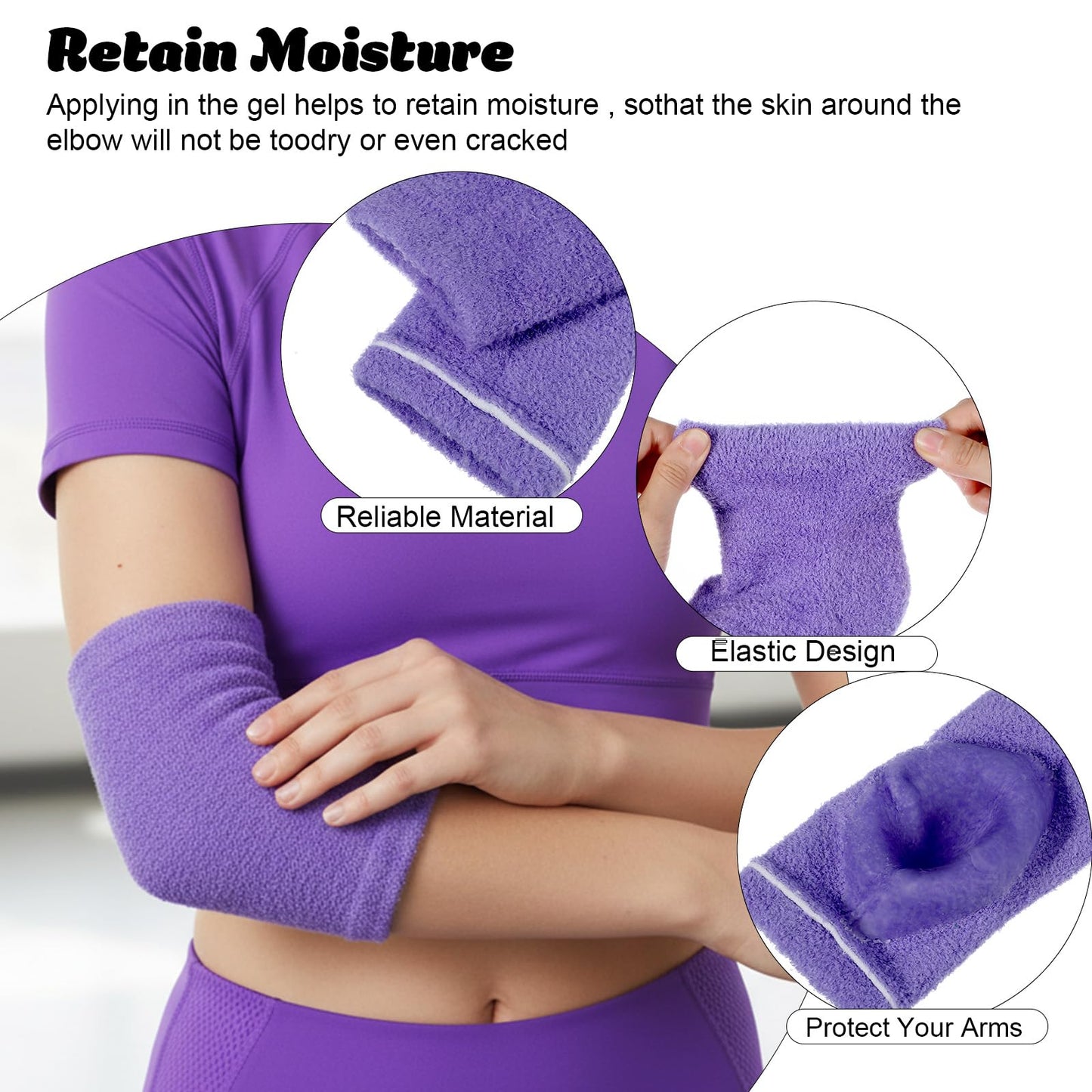 Classicseali 2 Pairs Elbow Moisturizing Sleeve,Elbow Pads for Women with Beauty Gel Moisturizing, Elbows Protectors for Elderly, for Moist Chapped Dry Skin Care,Cover Heel Socks,Elbows Sleeves