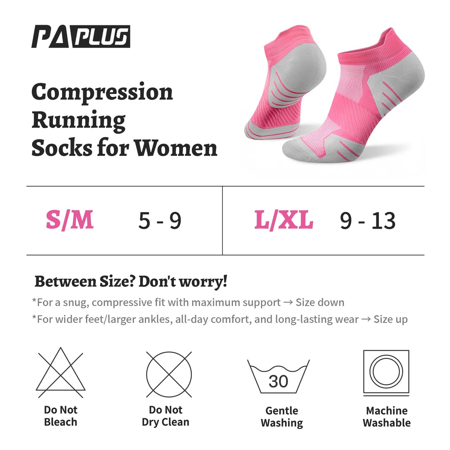 PAPLUS 6 Pairs Ankle Compression Socks for Women, Cushioned Running Socks with Arch Support, Low Cut, Targeted Compression