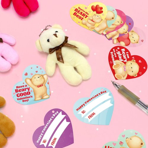 BCUEIDO 28 Pack Valentine's Day Gifts Cards with Bears Plush, Valentine's Cards for Valentines Exchange, Prize Supplies, Valentines Party Favors