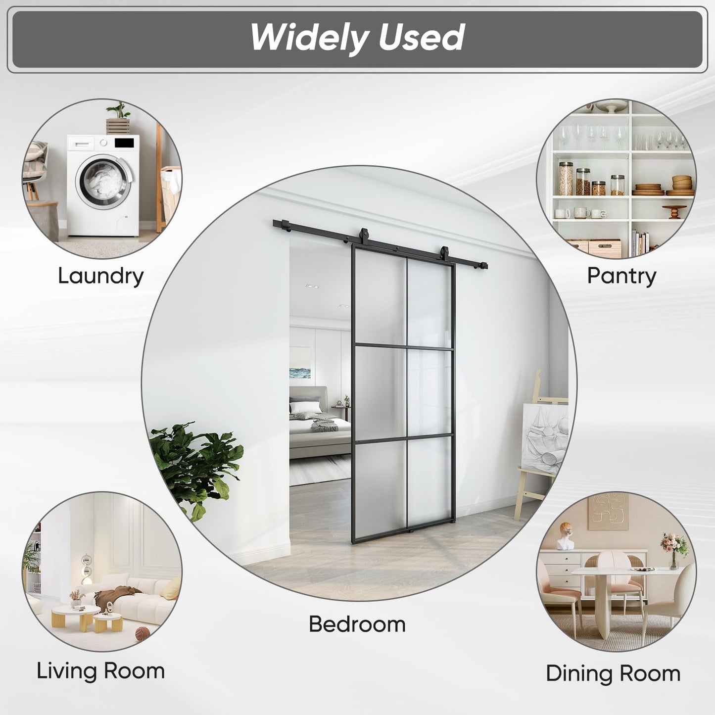 Barnsmith 36in x 84in Aluminum Glass Barn Door Panel - DIY Frosted Tempered Glass Door Slab - Easy Assembly