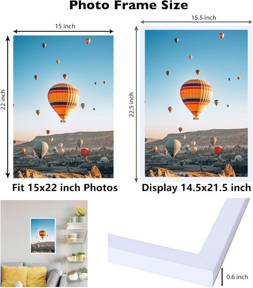 JCJMY 15x22 Picture Frame - White Wall Gallery Frame for Horizontal & Vertical Photos