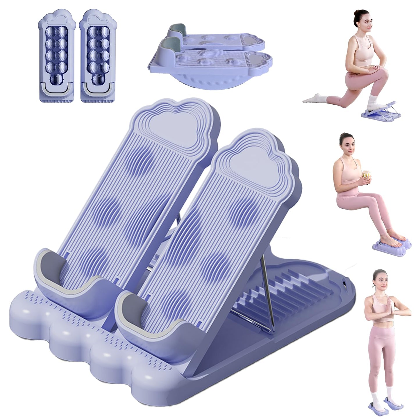 kisnbld Slant Board, 3 in 1 Calf Stretch Board with Foot Massager & Resistance Bands, 12-level Adjustable Incline Calf Stretcher for Relieving Calf Ankle Achilles Pain Balance Exercise Trainer, Purple