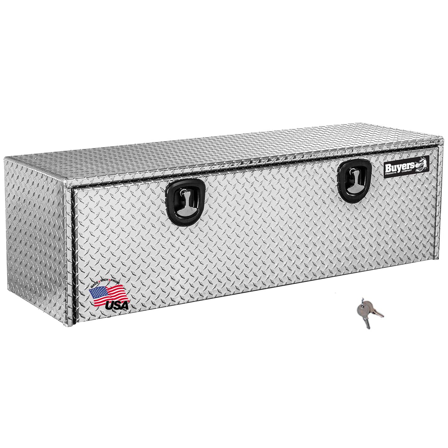 Buyers Products 1705115 Diamond Tread Aluminum Underbody Truck Tool Box, 18 x 18 x 60, Made in USA, .100 in. Thick, Corrosion-Resistant, Locking Compression Latch, Secure Storage for Work Trucks