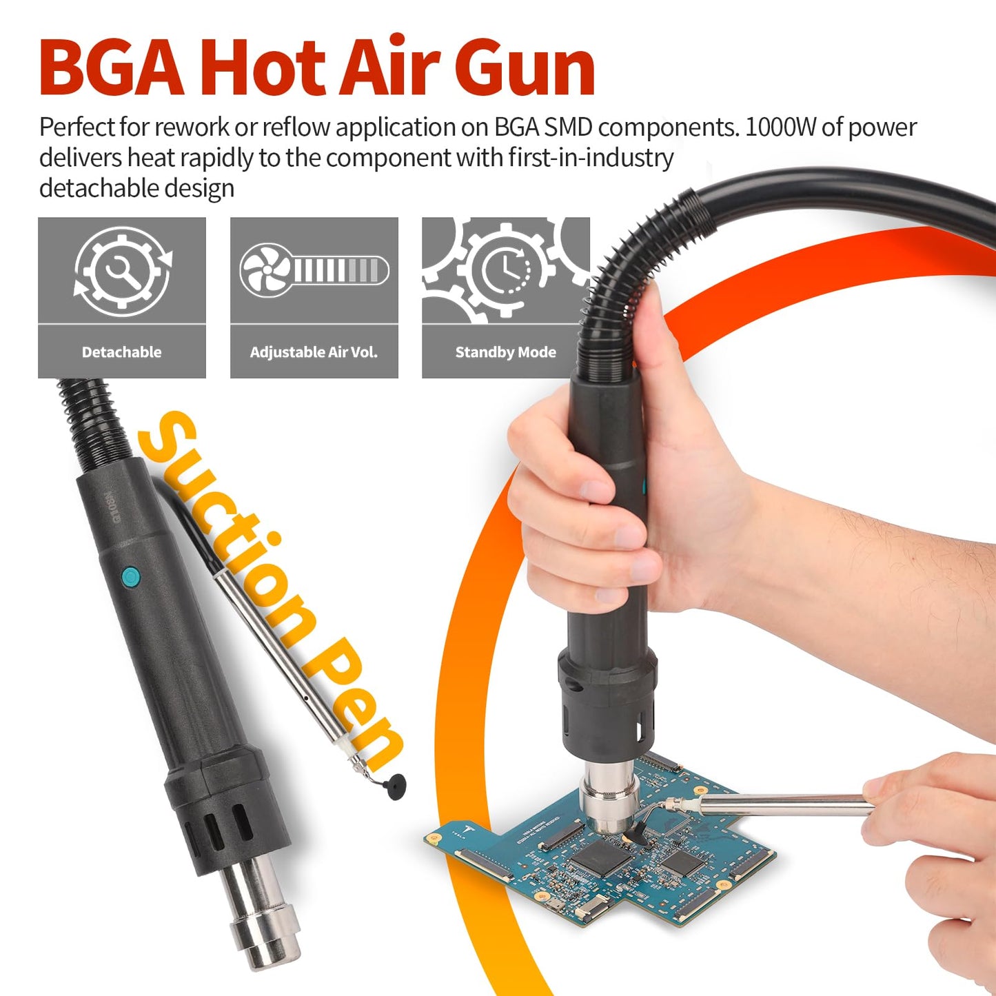 YIHUA 948D IV 5-IN-1 Micro Soldering 1000W Hot Air Rework Desoldering Station with C245 Microsoldering Iron, Hot Tweezers Iron, Desoldering Tool, Suction Pen for BGA SMD Reflow Under the Microscope