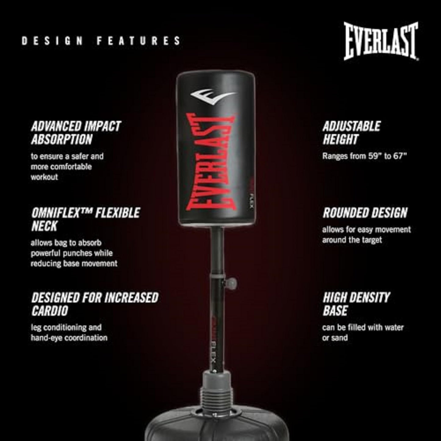 Everlast Freestanding Adjustable Punching Bag for Adults | Heavy Boxing Bag with Stand | Free Standing Punching Bag for Boxing, Muay Thai, MMA, Home Gym Training