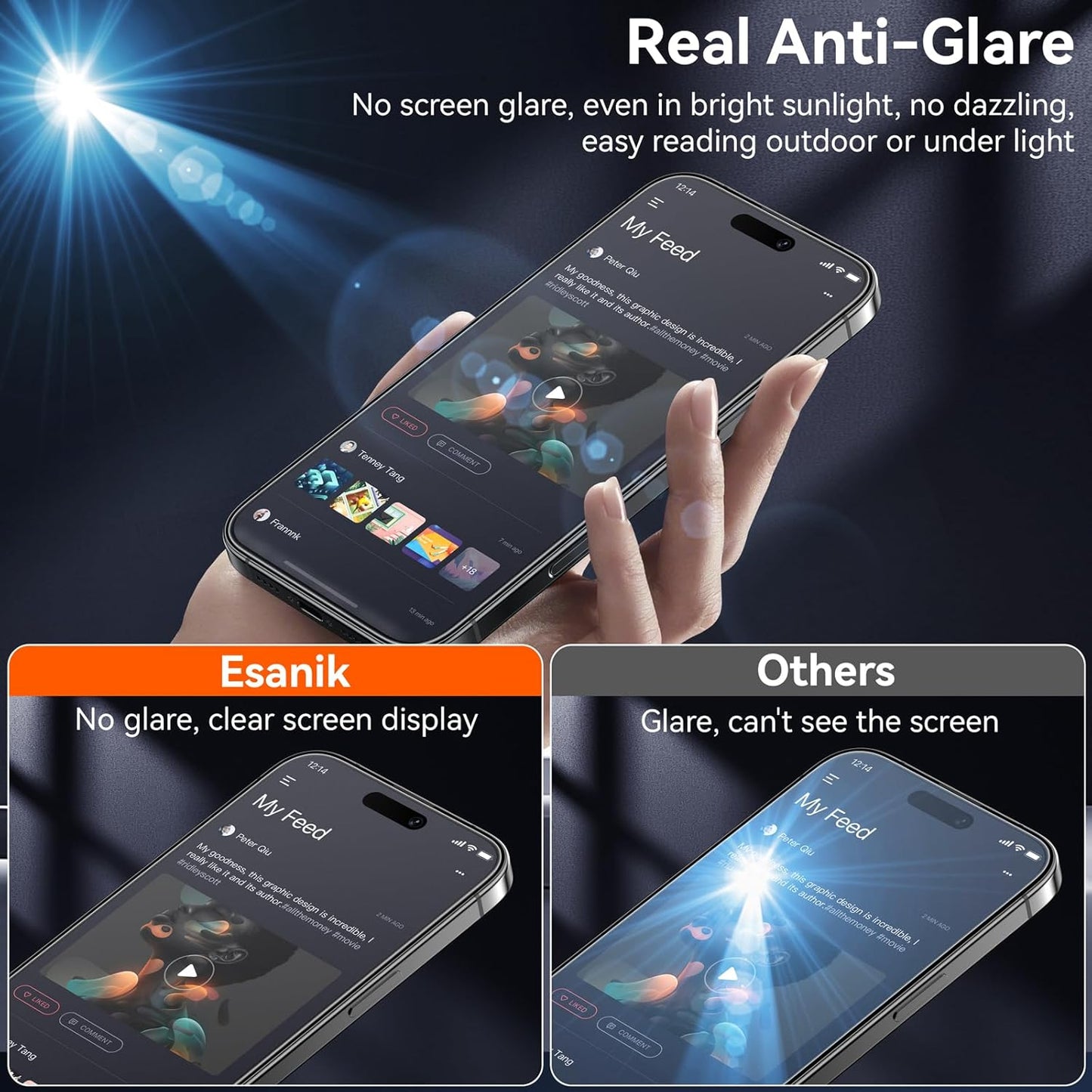 3-Pack 17/16 9H Esanik for iPhone Pro Matte Glass Screen Protector - Anti-Glare, Anti-Fingerprint, Anti-Reflection