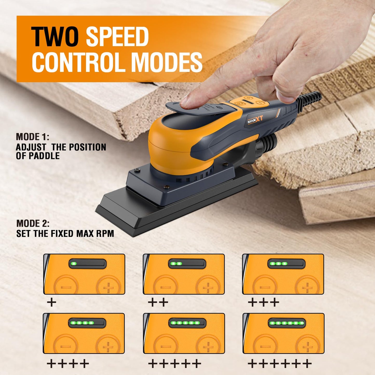 Sheet Sander, MAXXT 350W Brushless Sheet Orbital Finishing Sander with 4,000-10,000rpm,Low Vibration Electric Palm Sander for Efficient Woodworking, Tight Spaces Sanding, and Polishing