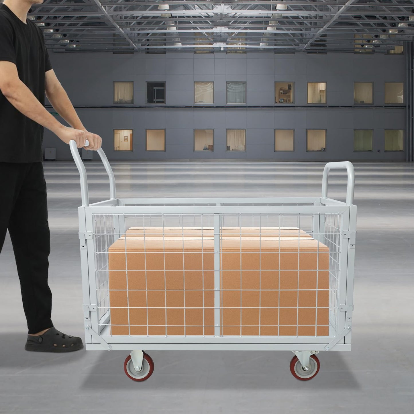 Platform Truck Cart with Cage, 38x24x21in Hand Truck Extra Large Version, Heavy Duty Push Cart Dolly, with Swivel Wheels, 1800lbs Capacity Utility Hand Cart, for Grocery/Storage (4-in-1, 1800lbs)