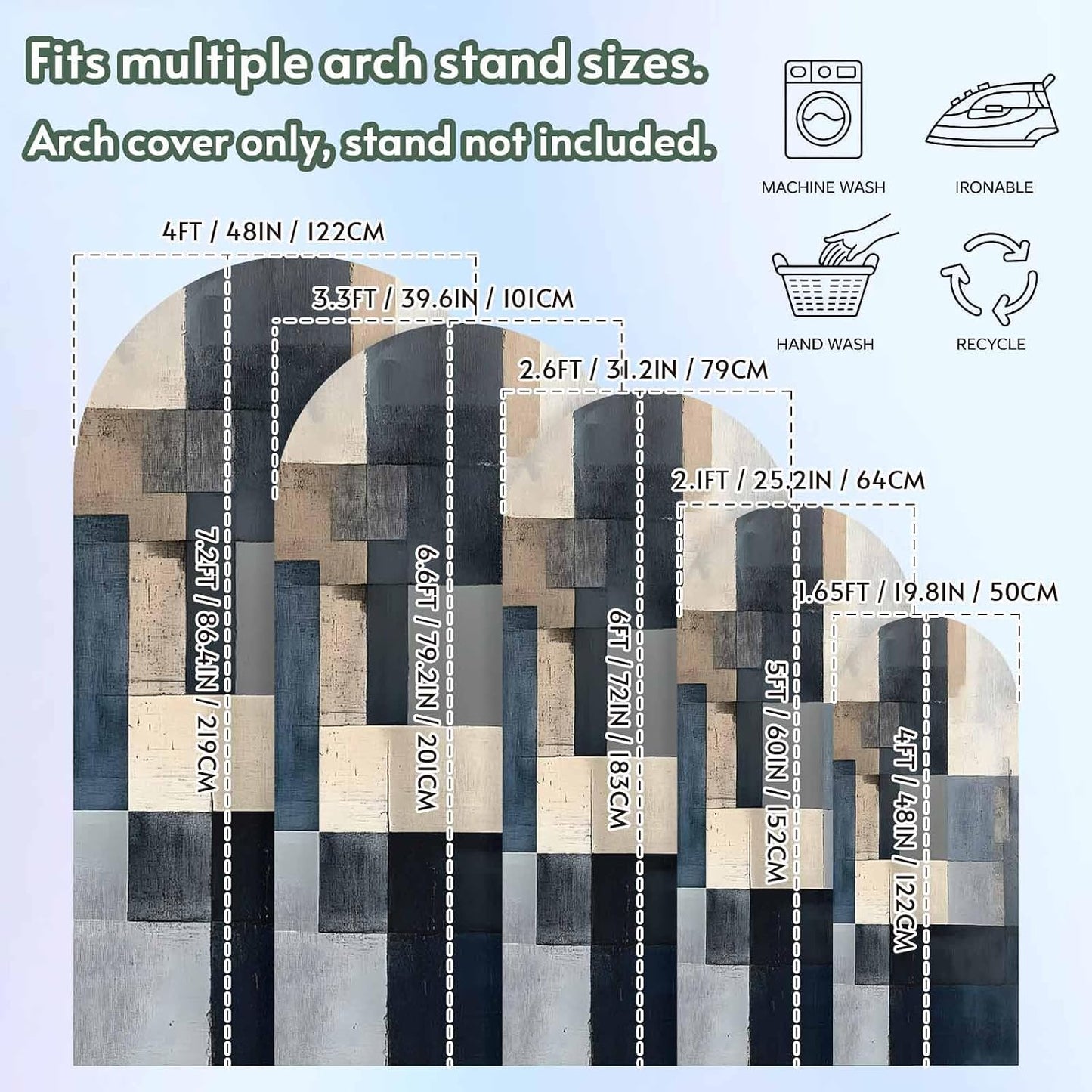 Jnbasdffb 7.2 Abstract Geometric Wedding Arch Cover,Stretchy Spandex Arch Backdrop Stand Covers FT,Blue Beige Gradient