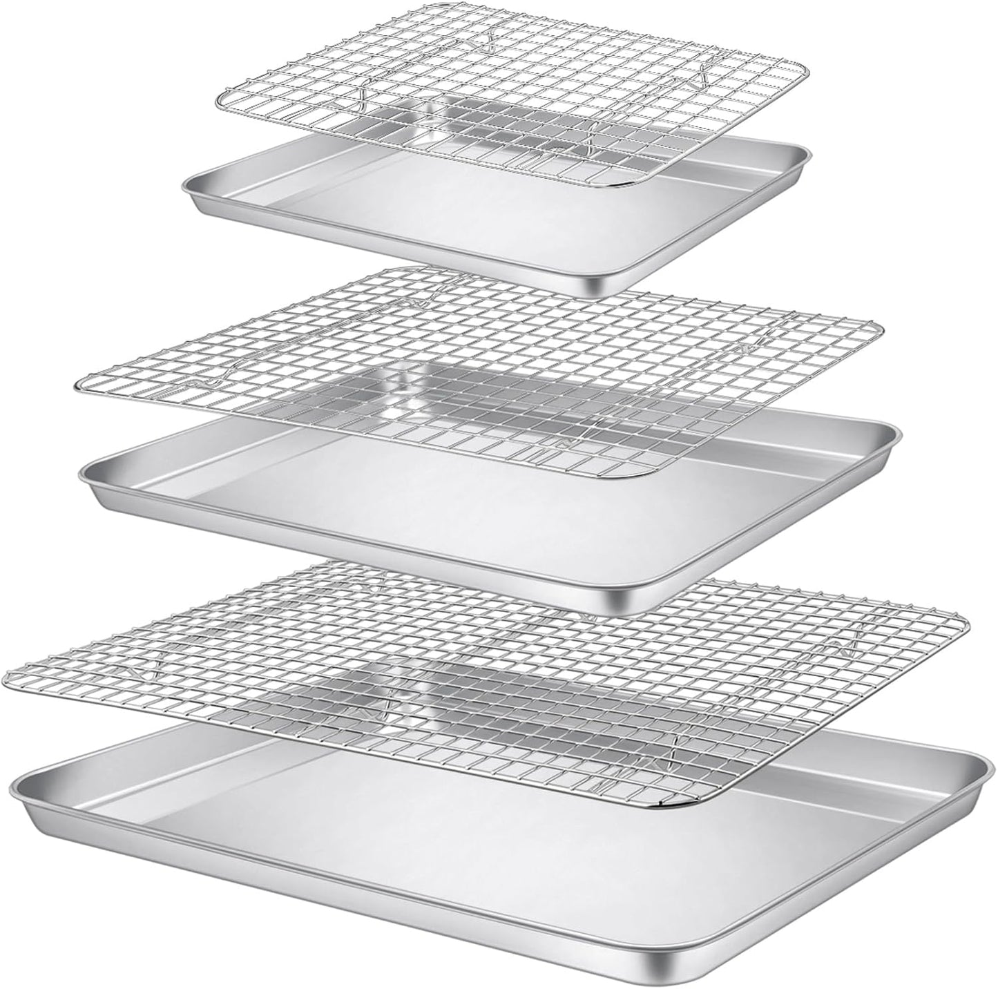 P&P CHEF Baking Sheet Set - Stainless Steel Cookie Sheets with Cooling Racks | 16", 12.5", 9" Sizes