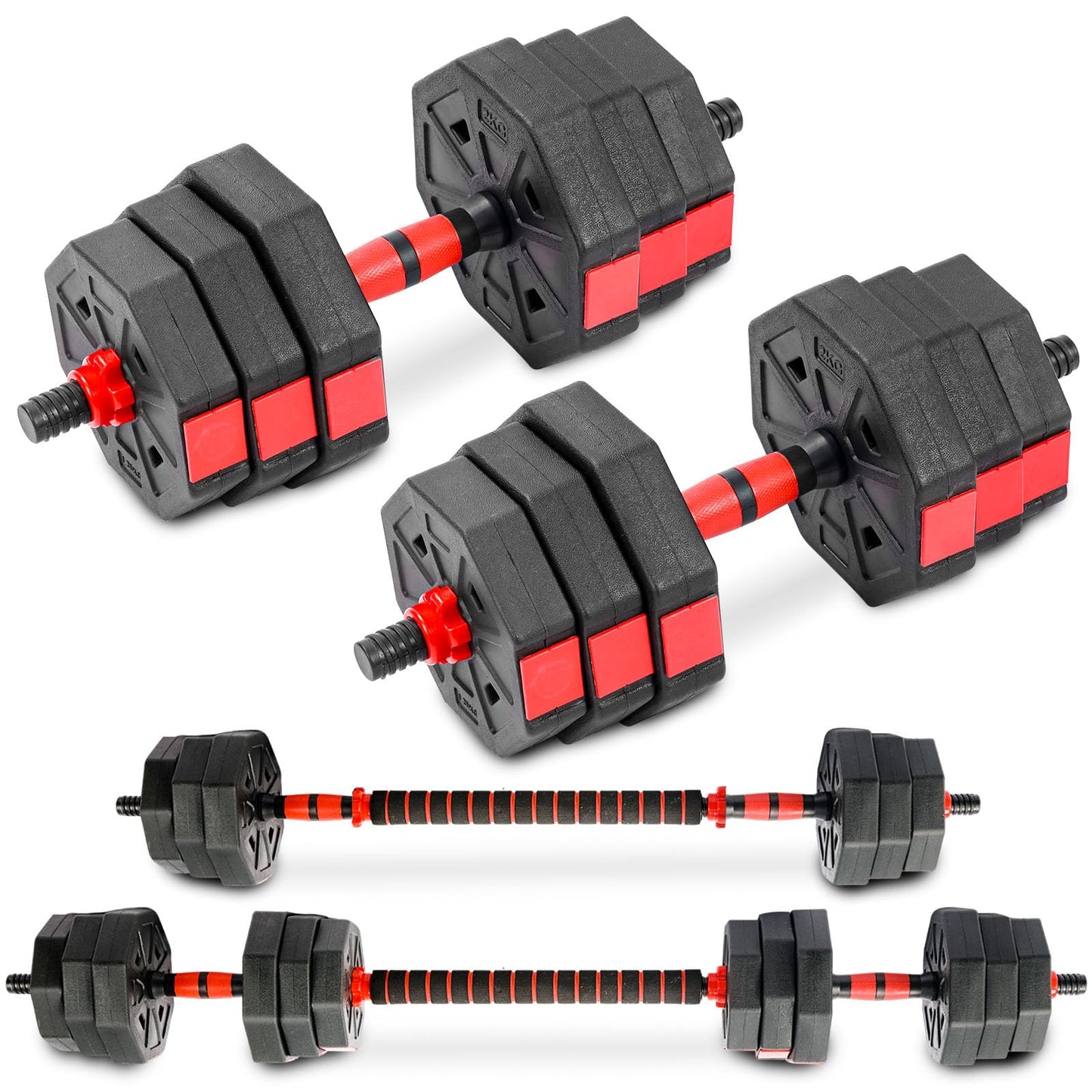 Adjustable Dumbbell Set, 40lbs Free Weights with Connector, Convertible Dumbbell Barbell Push-up Stand Set, 3 in 1 Home Gym Fitness Weight Set for Men/Women