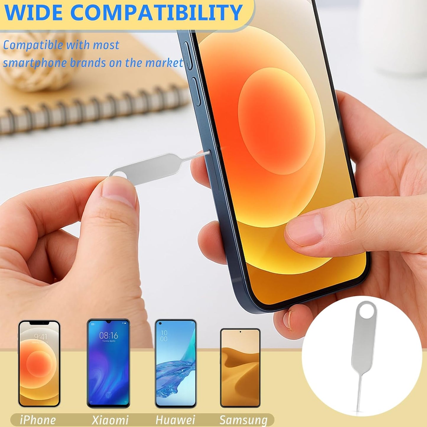 Ceemiaa 3pcsUniversal Reset (2 1 SIM & SD Card Tray Eject Pin with Key Ring Phone & Doorbell Tool Needles + Ring + PP