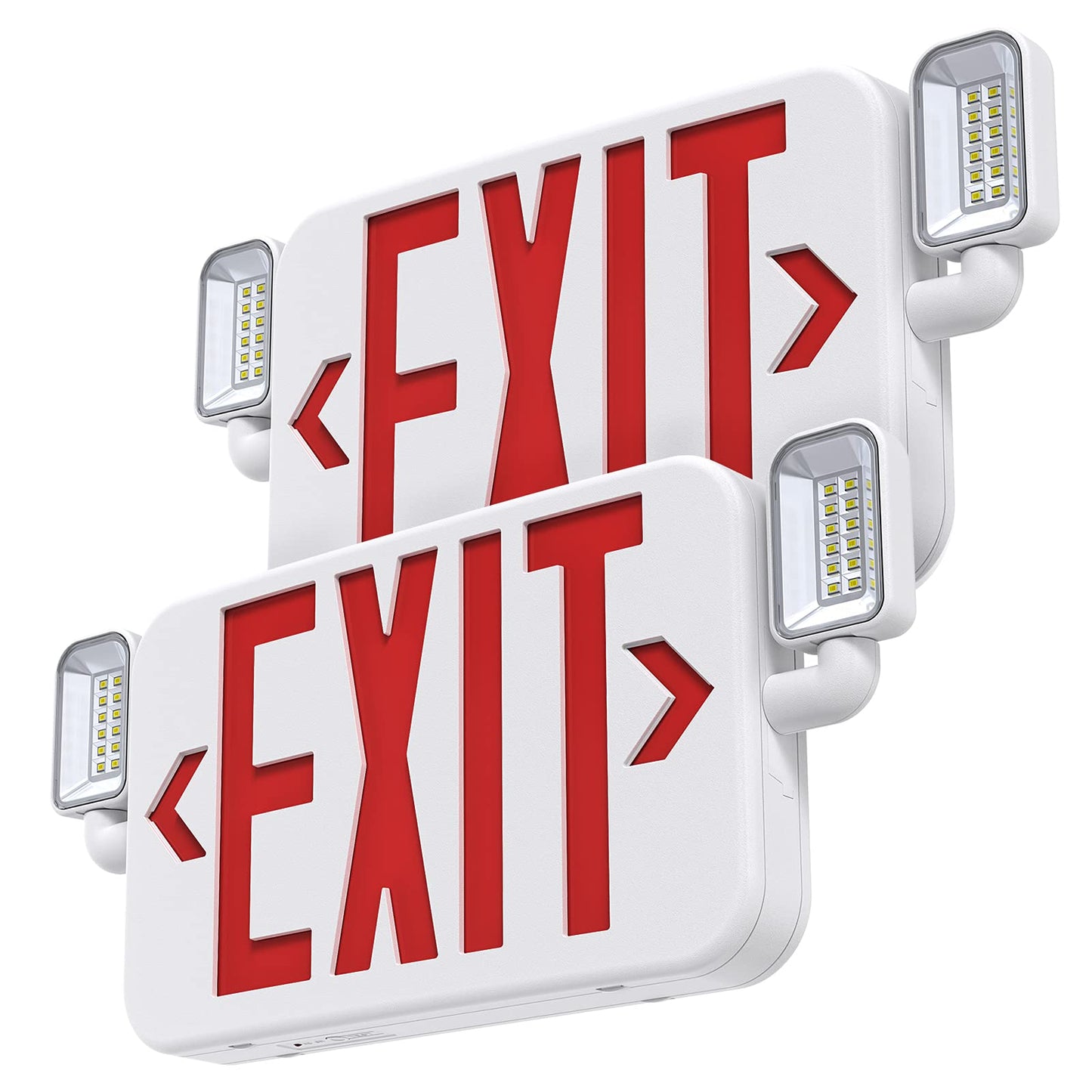 SITISFI Led Combo Emergency Exit Sign Light with Two Adjustable Head Lights and Backup Battery Exit Light,US Standard Red Letter Commercial Emergency Exit Lighting,UL 924,AC120/277V (2Pack)