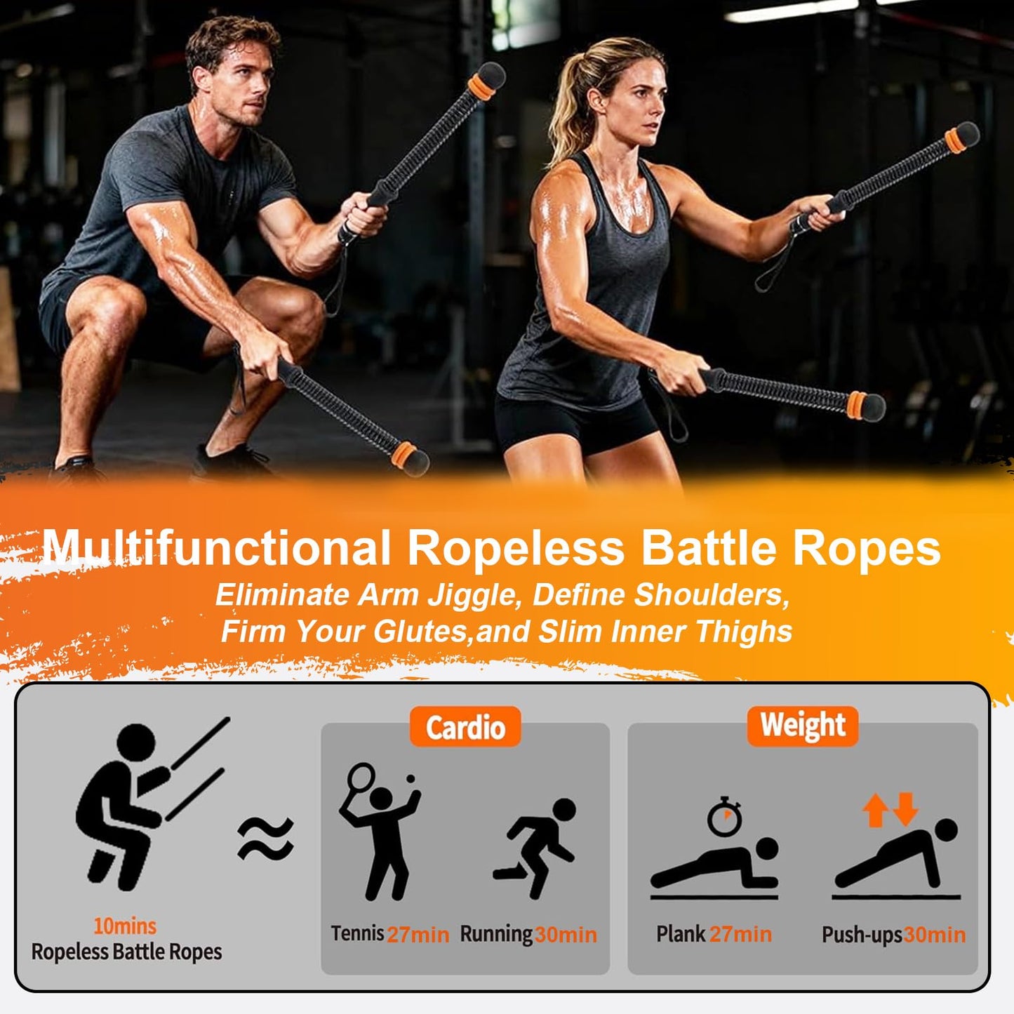 Weighted Cordless Battle Ropes - Adjustable Resistance and Portable Ropeless Battle Ropes with Non Slip Handle - Low-Noise Exercise Rope for Instant Effective Workouts Anytime (Pink)