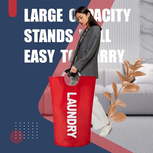 Caroeas 125L Laundry Basket - Large Free-Standing Hamper with Padded Handles | Red, Collapsible Design