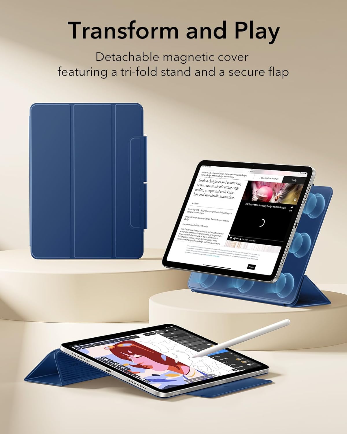 ESR 13 Inch M4/M3/M2 (2026/2025/2024), 12.9 for iPad Air Case iPad Pro Case, Powerful Magnetic Attachment, Slim Trifold