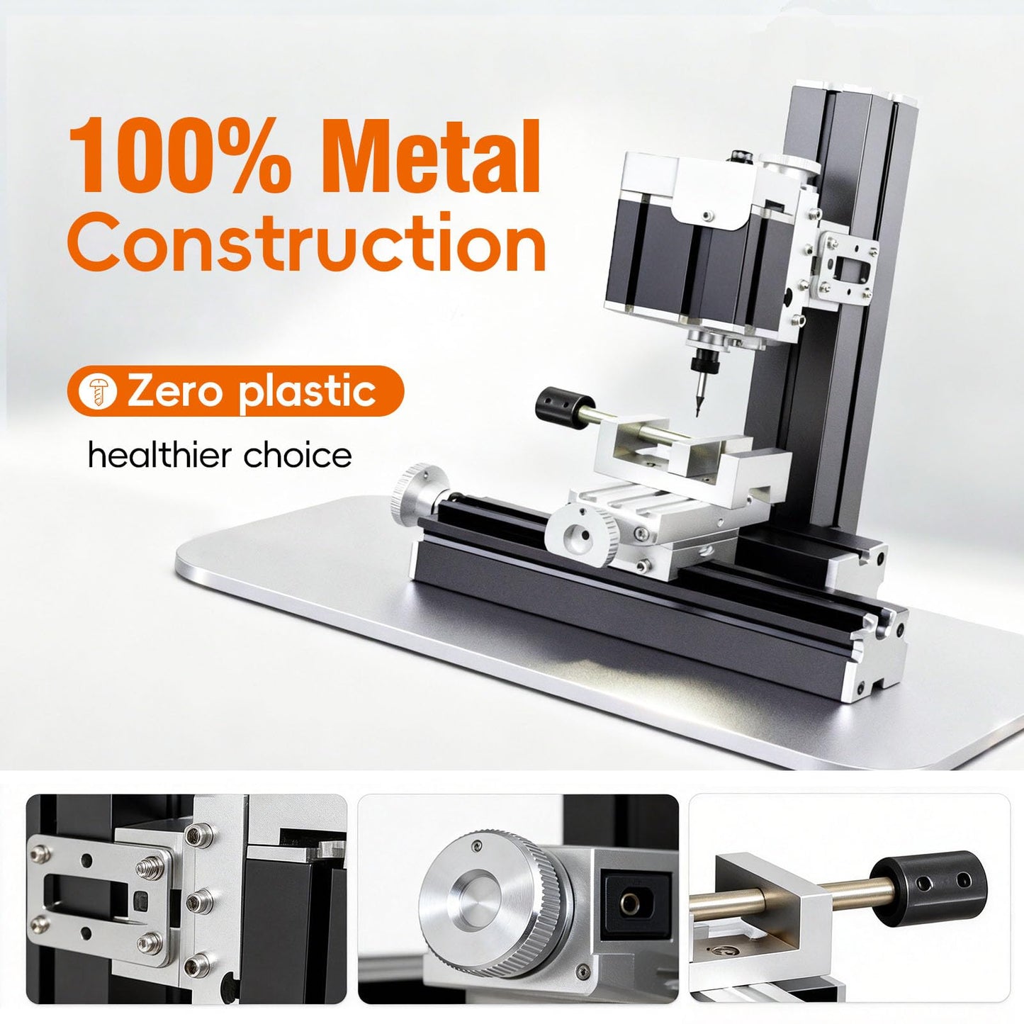 AcmeFlare Mini Milling Machine, Electroplated Metal 36W 20000rpm 3-Axis 0.02mm Precision DIY Vertical Mill for Metal Wood Plastic Machining