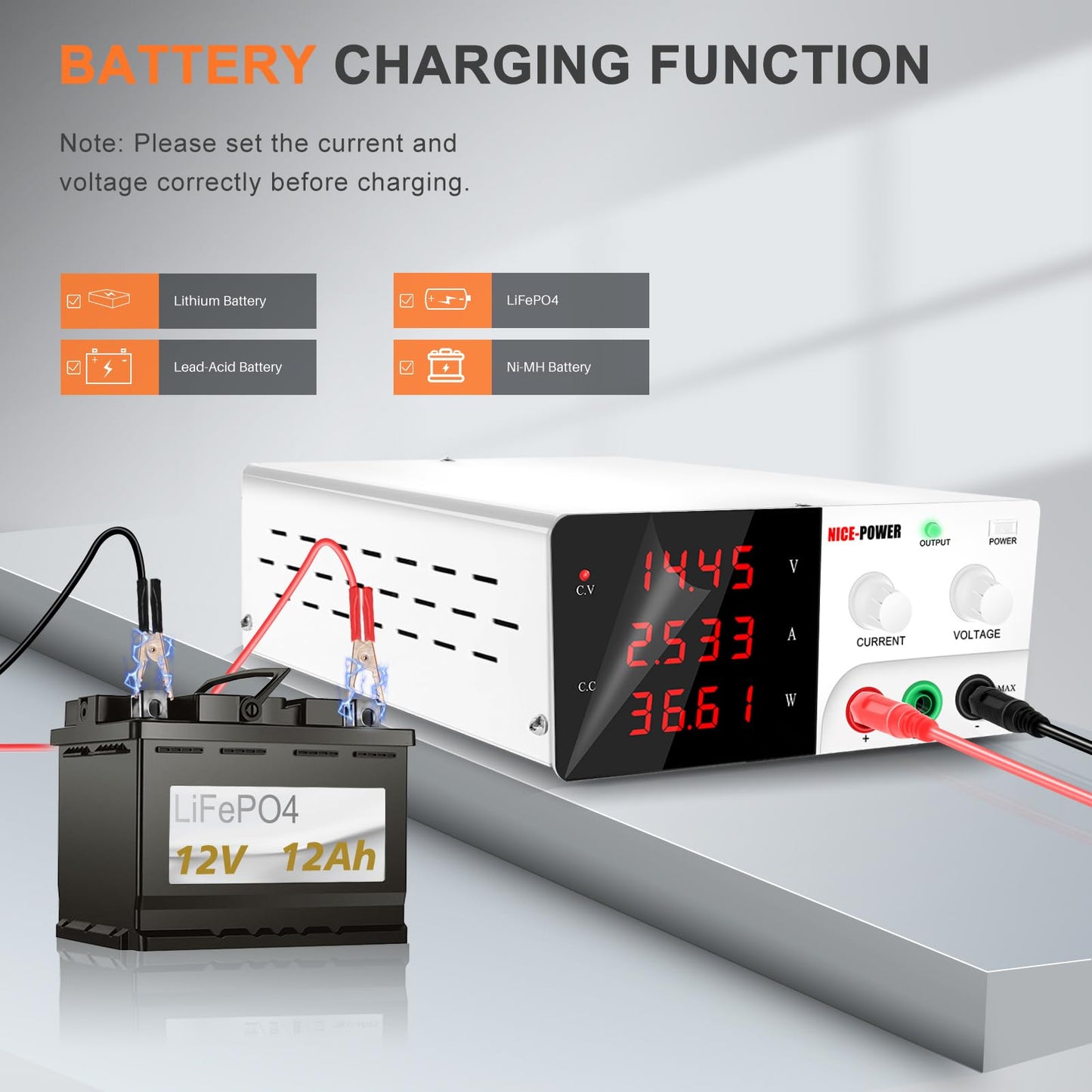 NICE-POWER DC Power Supply Variable, 0-30V 0-20A 600W High Power Bench Power Supply with Encoder Knob & Output Switch, Benchtop Adjustable Switching Regulated Power Supplies for Repair/Test(White)