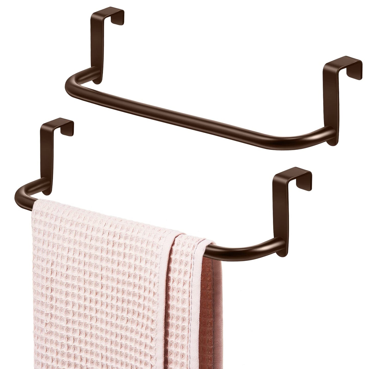 2 Pieces Metal Towel Bar Kitchen Cabinet Steel Towel Rack Bar for Hanging on Inside or Outside of Doors, Home Kitchen Bathroom(Brown)
