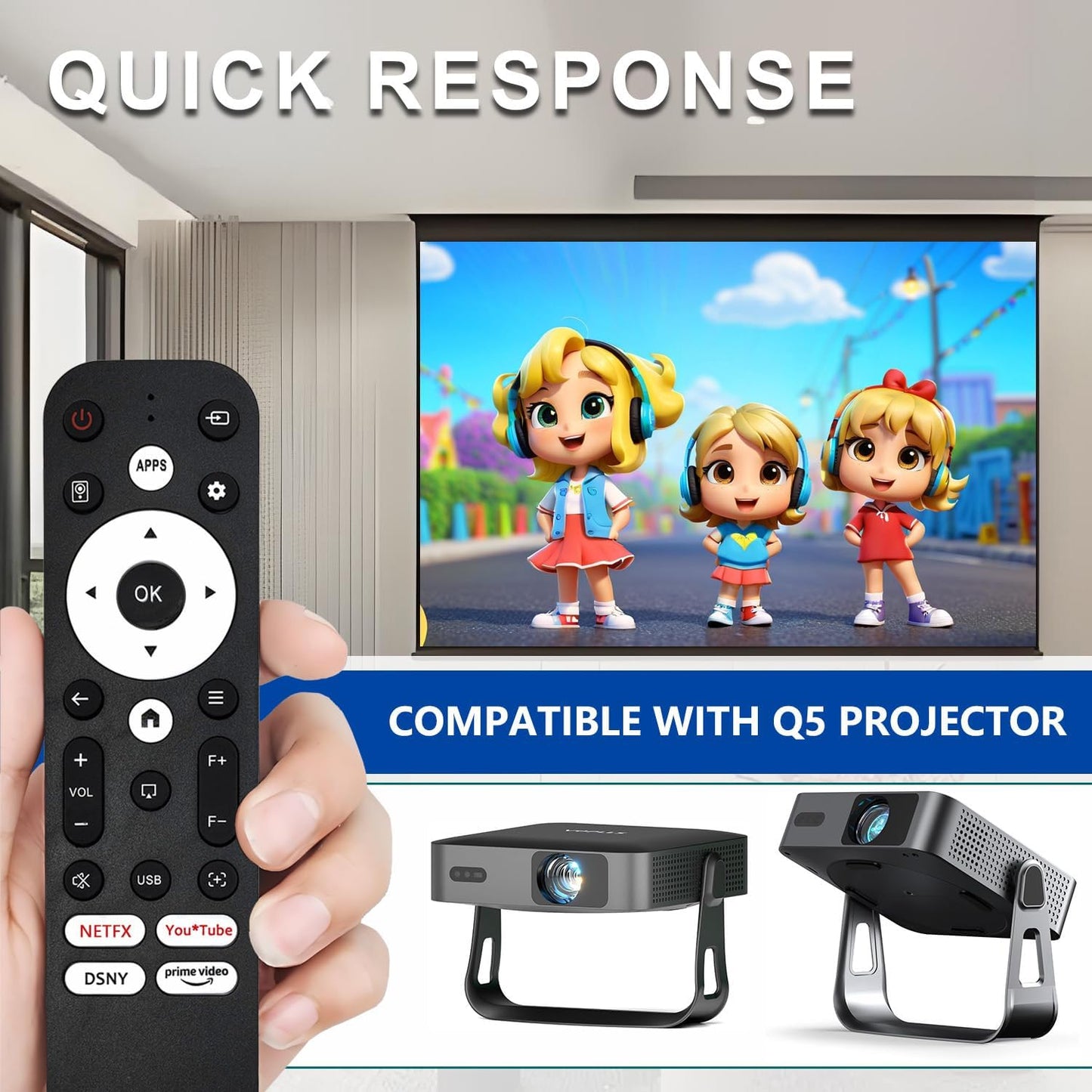 Molgoc Q5 Replacement Remote Contral for Mini Projector,Compatible with VOPLLS Portable Projector.