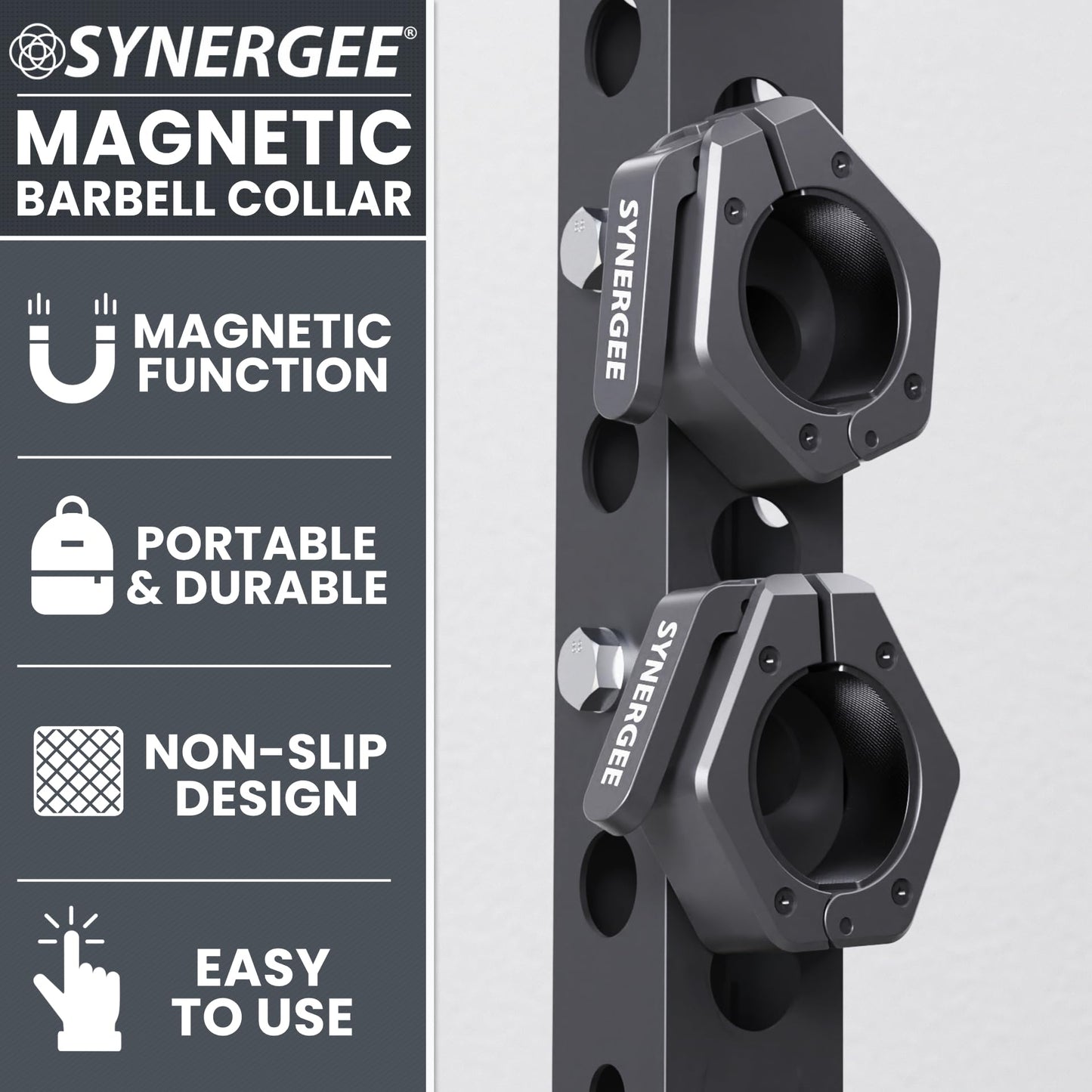 Synergee Black Magnetic Barbell Collars Locking 2" Weight Clamps