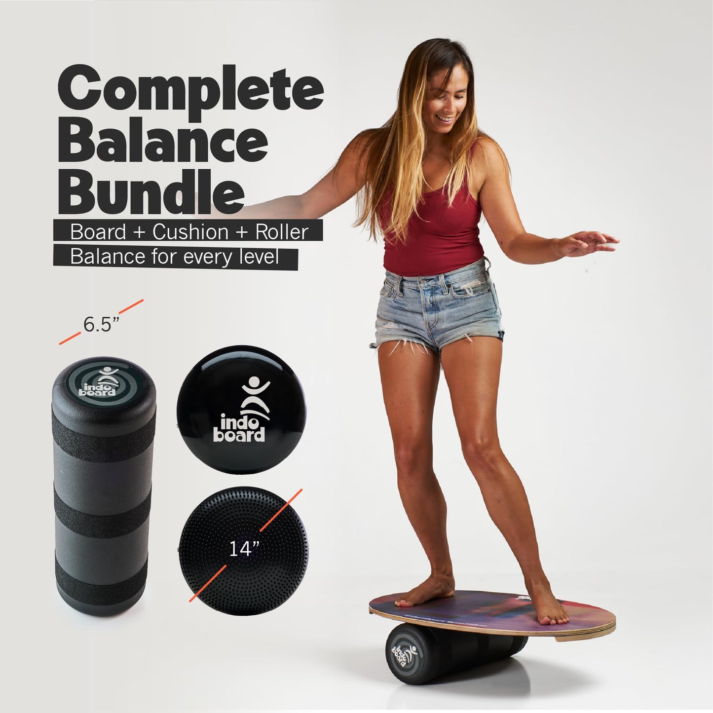 The Original Indo Board - Balance Board Trainer for Core Strength, Stability & Athletic Performance - Surfing, Skateboarding, Snowboarding, Yoga, Physical Therapy & More. Includes Board and Cushion - "Country Road" Design. ROLLER NOT INCLUDED.