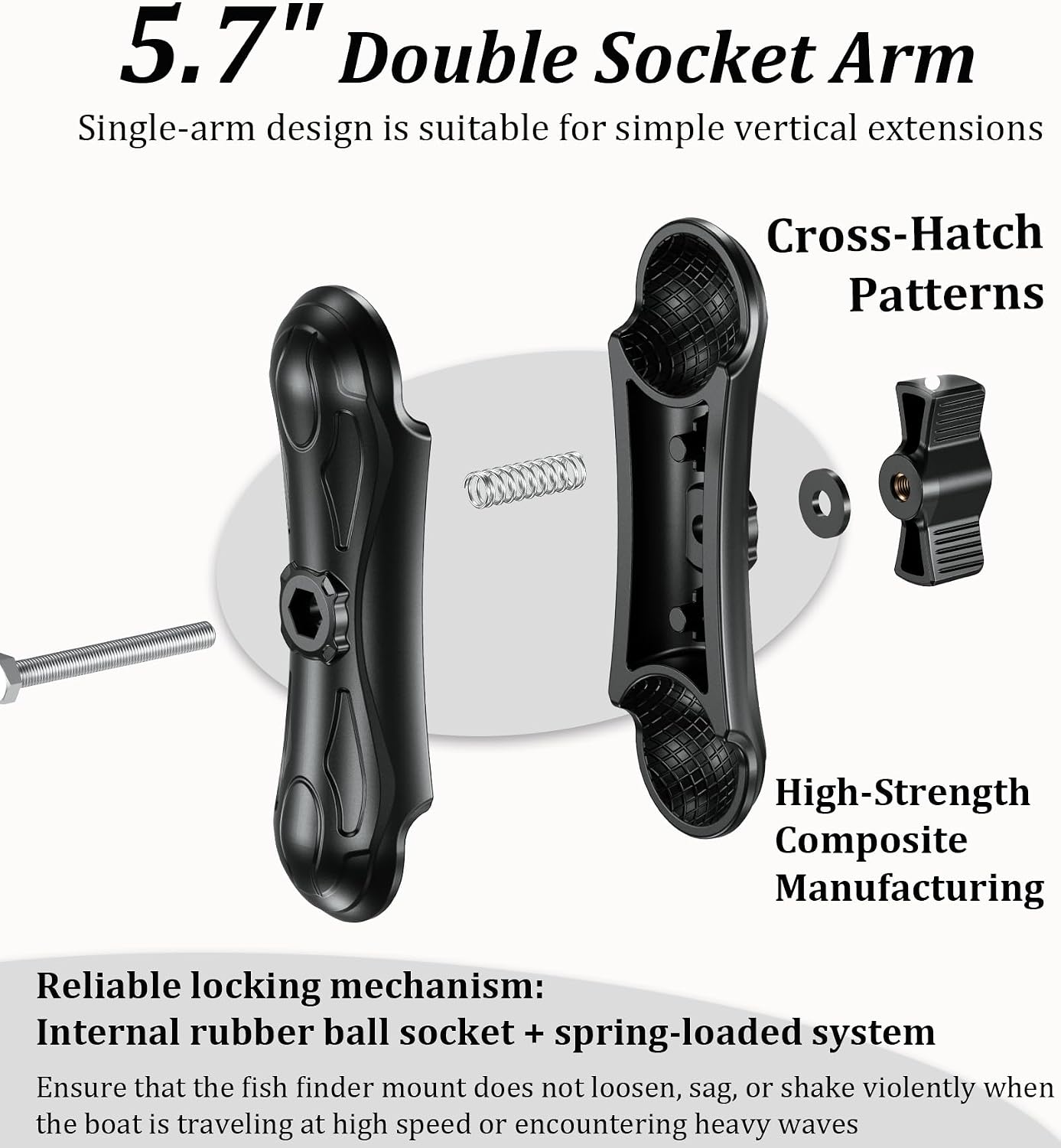 LOKTENWO 1.5" 5.7" Humminbird, Aluminum Alloy Fish Finder Mount Base with C Size Ball Rectangle Plate & Medium Arm