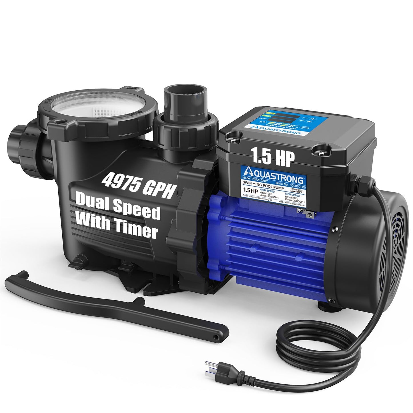 Aquastrong In/Above Ground Pool Pump Dual Speed with Timer High Flow Self Primming Swimming Pool Pump,Black