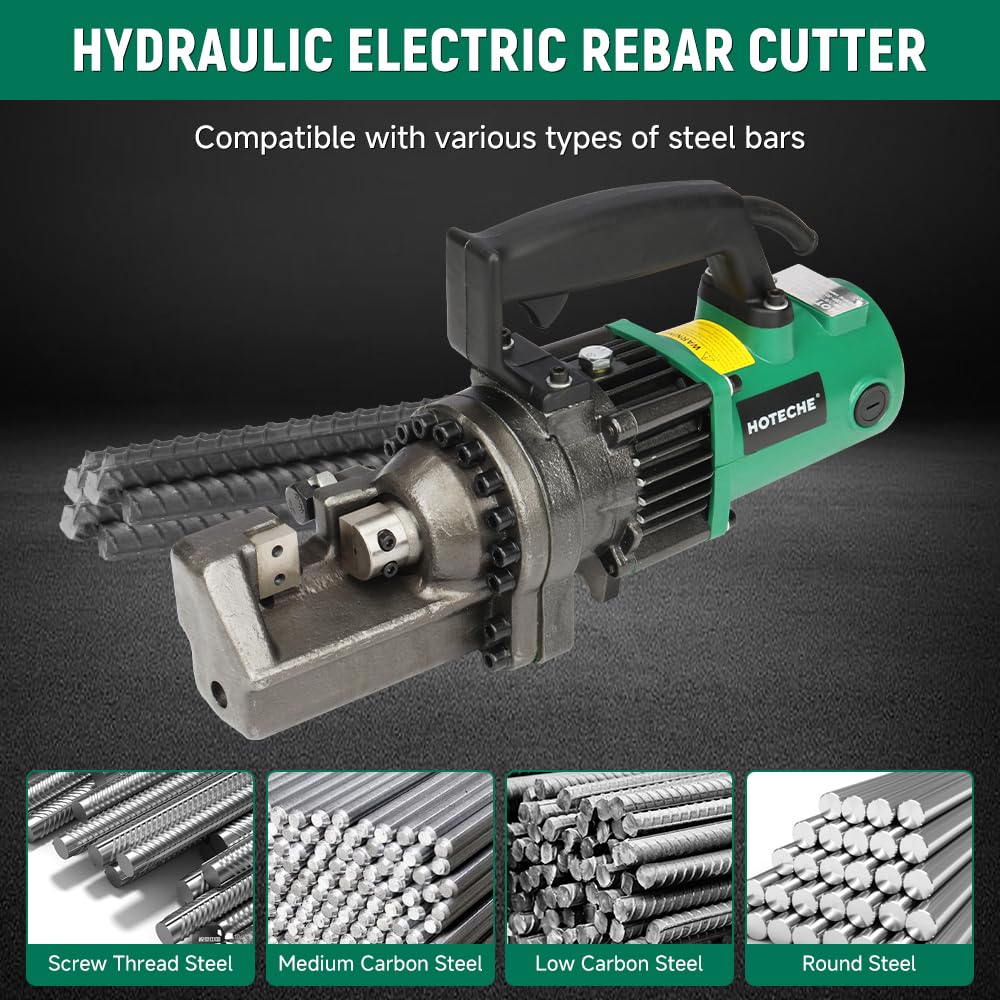 Hoteche 7/8-Inch Electric Hydraulic Rebar Cutter – 1350W Portable Steel Bar Cutting Machine, 20-Ton Pressure, 3.5s Fast Cut, 120V Corded Electric Rebar Cutting Tool for 4-22mm Steel Rods