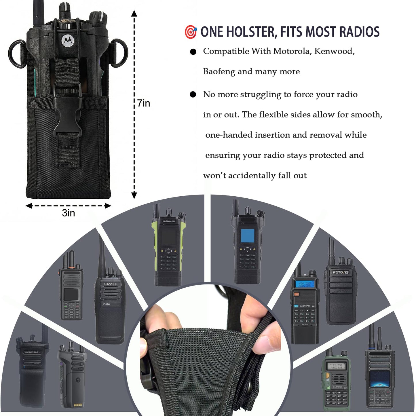 Juecstr Firefighter Radio Holster Set, Includes Adjustable Wide Radio Strap, Metal Clips and Moveable Mic Holder. Anti-Sway Strap for Fires, Auto Accidents, Medical Calls