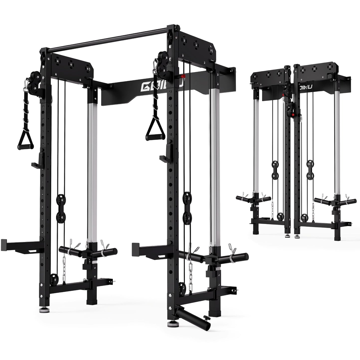 GOIMU WM3-V4 Folding Squat Rack, Wall Mounted Power Rack with Dual Independent Pulley System, Functional Trainer with 5 Adjustable Function Modes for Space Saving (WM3 Folding Cage Black)
