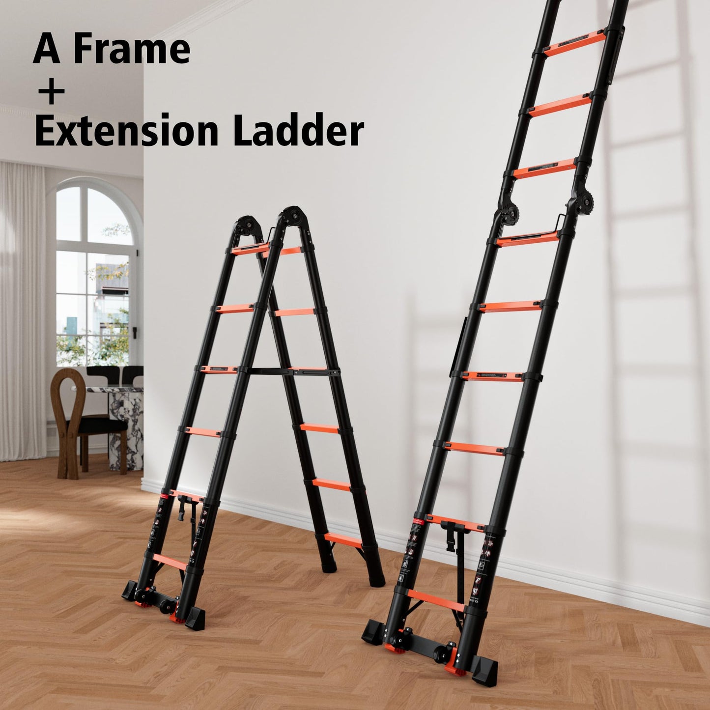 SINMEIRUN Telescoping Ladder, 20.3 FT, A Frame, Aluminum Extension Ladder, 330 lbs Capacity, Collapsible Multi-Purpose Ladder for Home, Roof and RV; Orange