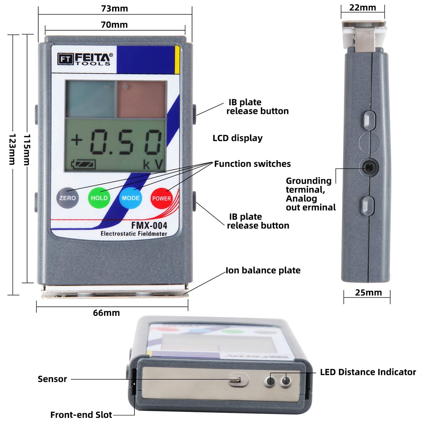 FEITA Upgraded Electrostatic Fieldmeter 0-30KV Handheld ESD Electrostatic Tester, Portable Infrared Antistatic Field Detection Meter Test Static for Textile Fiber Paper Rubber Plastic