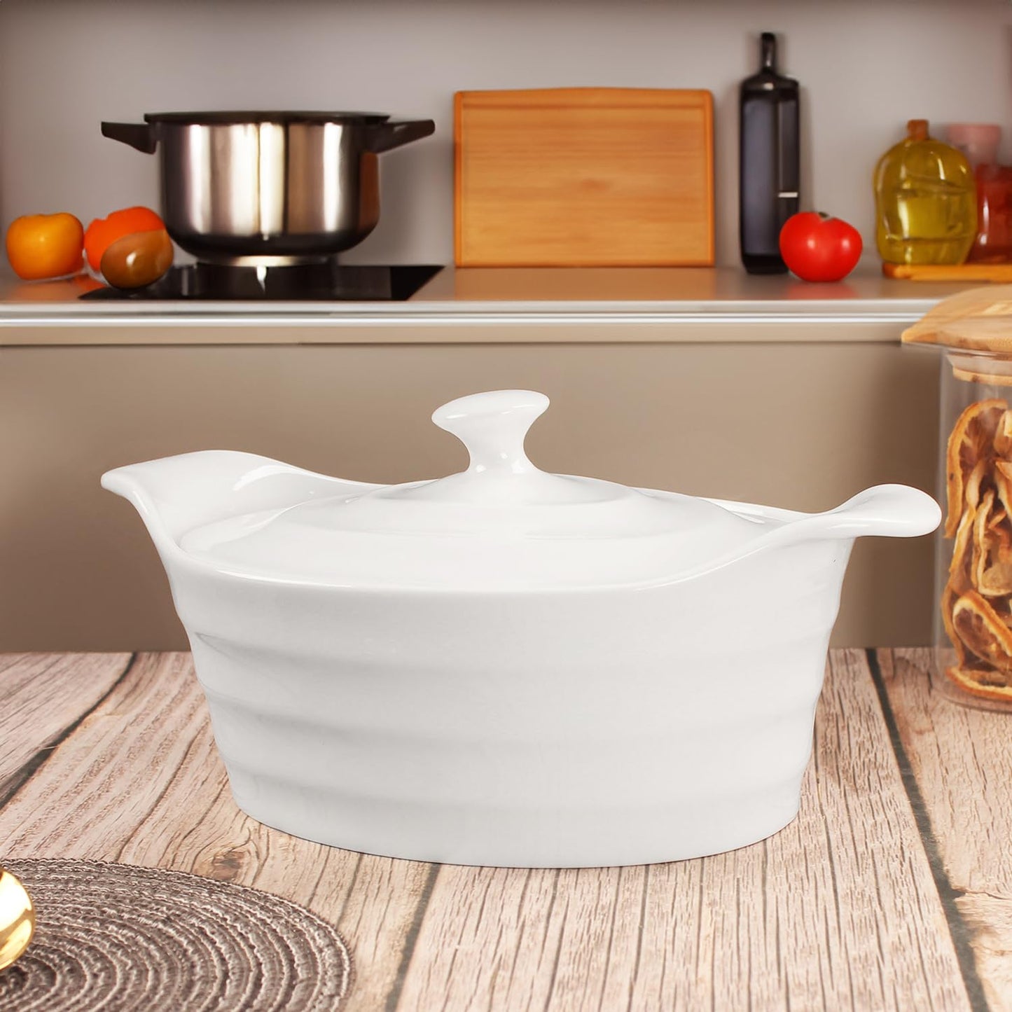 jinsongdafa Casserole Dish 25 oz, French Onion Soup Ceramic Bakeware Set with Lids, Ceramic Mini Cocotte Set, Baking Dish with Lids and Handles, Microwave, Dishwasher, Oven Safe 9.6 Inch