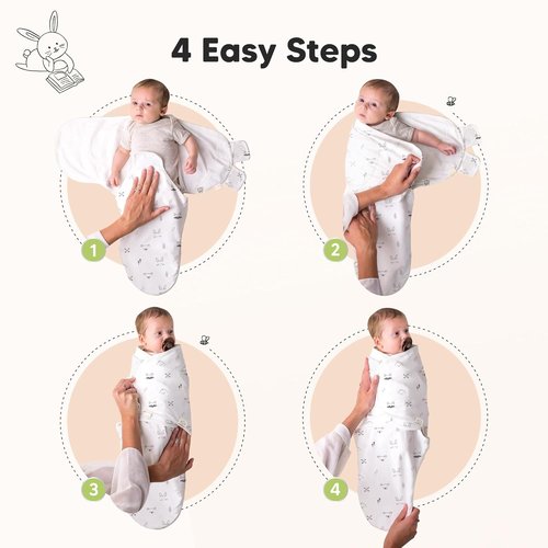 KeaBabies Organic Soft Baby Swaddles - 3-Pack Newborn Sleep Sacks with Hats | Breathable 0-6 Months