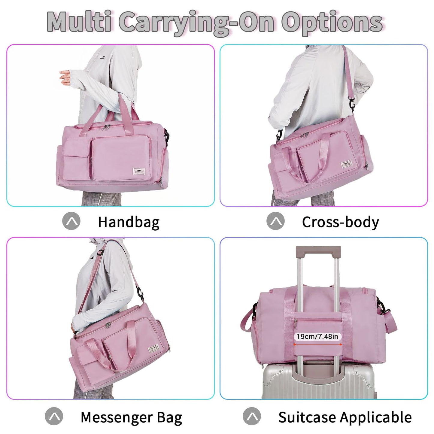 FIORETTO Women's Gym Duffle Bag with Shoes Compartment, 30L Capacity, Ideal for Travel, Gym, Sports, Duffel, Weekender, Pink
