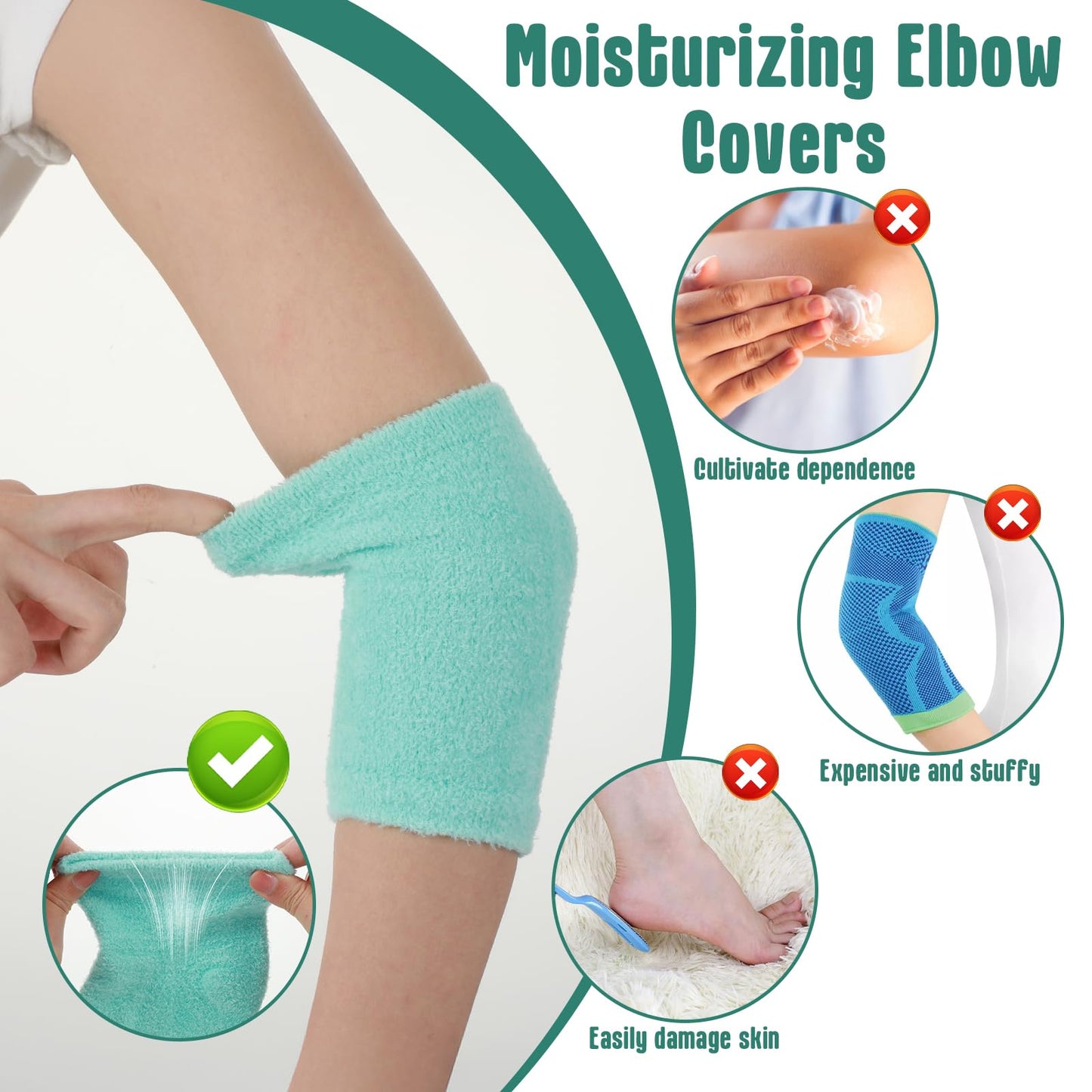 Classicseali 2 Pairs Dry Elbow Treatment, Elbow Protector Beauty Gel Moisturizing, Elbows Protectors for Elderly, for Moist Chapped Dry Skin Care, Cover Heel Socks, Elbows Sleeves,Black & Light Blue